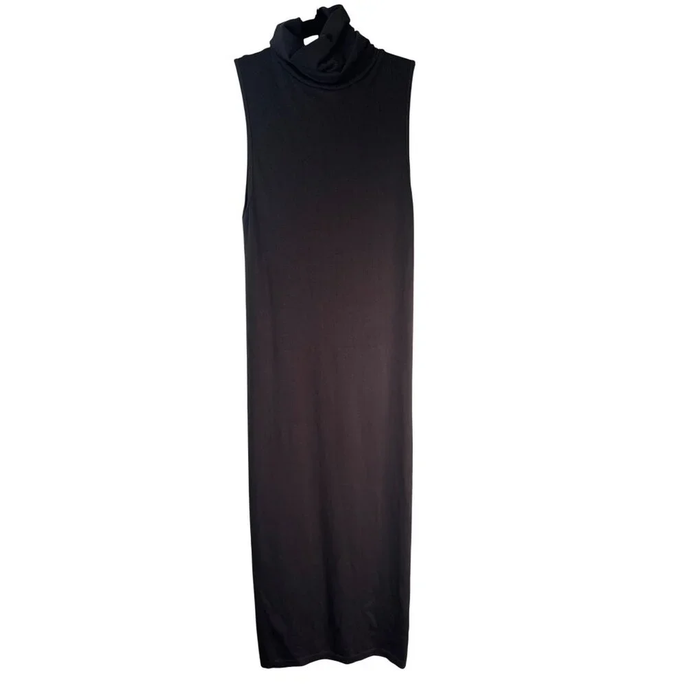 ZARA Sleek Deep Small Brown Turtleneck Midi Bodycon Dress Stretch Fabric - Picture 2 of 14